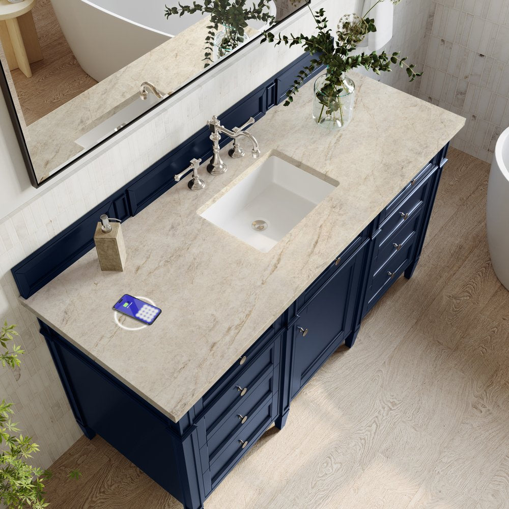 James Martin - Brittany 60" Single Vanity, Victory Blue, w/ 3 CM Tajnar Eclos Top w/FreePower Wireless Charger - 650-V60S-VBL-FTJR view 6