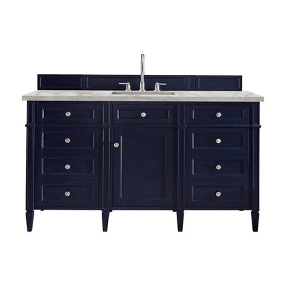 James Martin - Brittany 60" Single Vanity, Victory Blue w/ 3 CM Victorian Silver Silestone Top w/FreePower Wireless Charger - 650-V60S-VBL-FVSL view 1