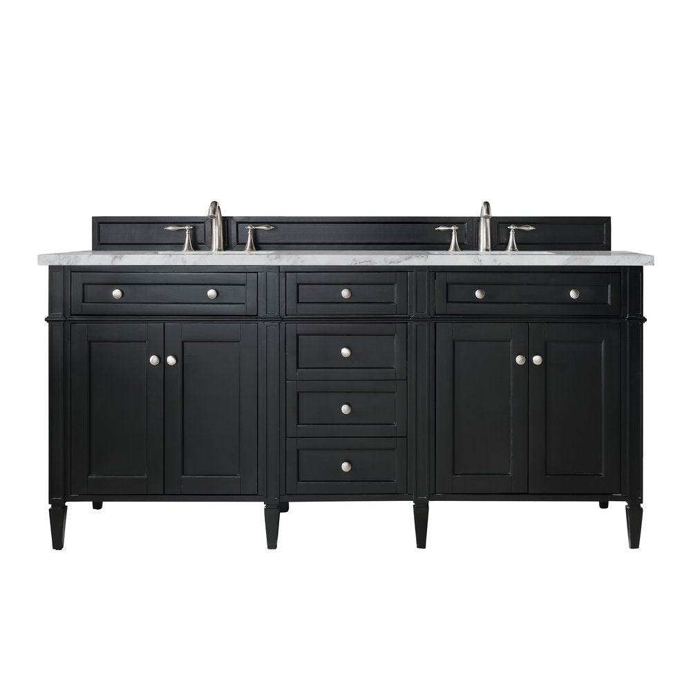 James Martin - Brittany 72" Double Vanity, Black Onyx w/ 3 CM Carrara Marble Top - 650-V72-BKO-3CAR view 1