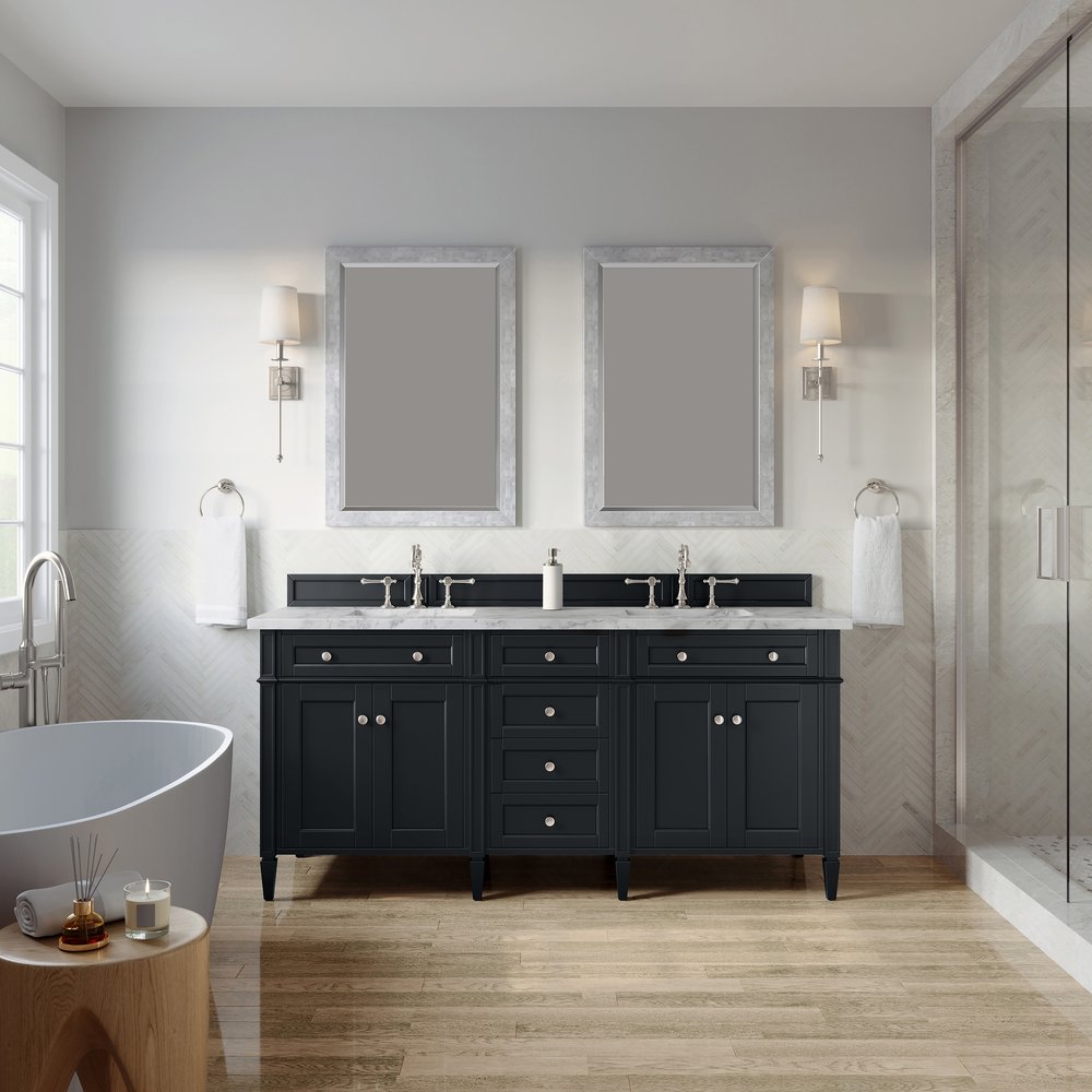 James Martin - Brittany 72" Double Vanity, Black Onyx w/ 3 CM Carrara Marble Top - 650-V72-BKO-3CAR view 3