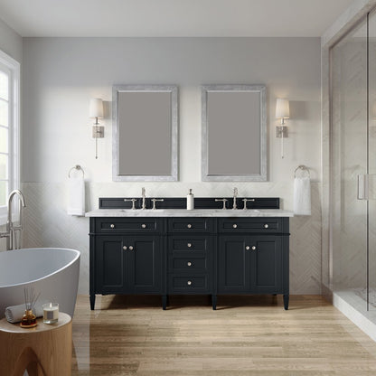 James Martin - Brittany 72" Double Vanity, Black Onyx w/ 3 CM Carrara Marble Top - 650-V72-BKO-3CAR view 3