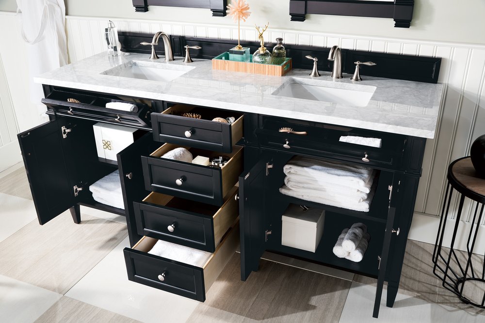 James Martin - Brittany 72" Double Vanity, Black Onyx w/ 3 CM Carrara Marble Top - 650-V72-BKO-3CAR view 5