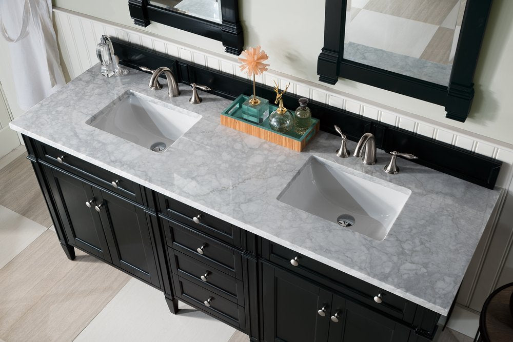 James Martin - Brittany 72" Double Vanity, Black Onyx w/ 3 CM Carrara Marble Top - 650-V72-BKO-3CAR view 6