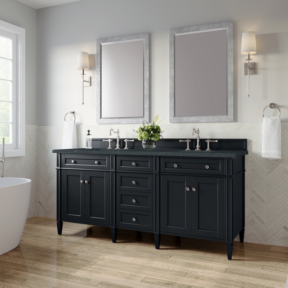 James Martin - Brittany 72" Double Vanity, Black Onyx w/ 3 CM Charcoal Soapstone Silestone Top - 650-V72-BKO-3CSP view 4