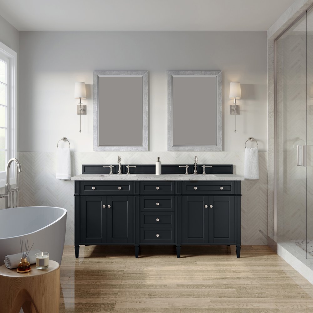 James Martin - Brittany 72" Double Vanity, Black Onyx w/ 3 CM Eternal Jasmine Pearl Silestone Top - 650-V72-BKO-3EJP view 3