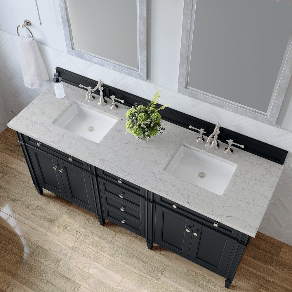 James Martin - Brittany 72" Double Vanity, Black Onyx w/ 3 CM Eternal Jasmine Pearl Silestone Top - 650-V72-BKO-3EJP view 7