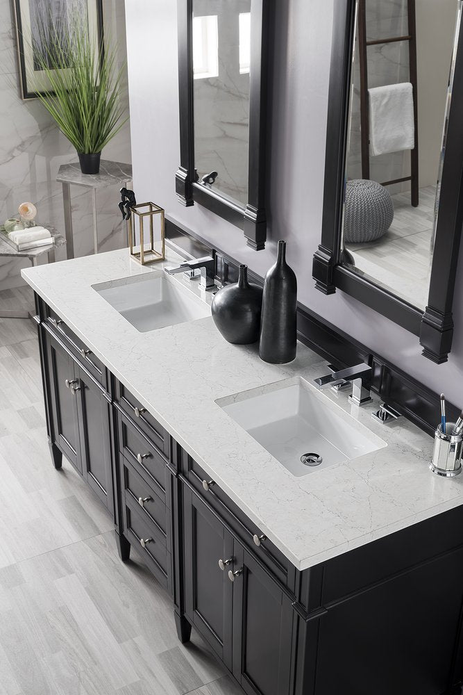 James Martin - Brittany 72" Double Vanity, Black Onyx w/ 3 CM Eternal Jasmine Pearl Silestone Top w/FreePower Wireless Charger - 650-V72-BKO-FEJP view 5