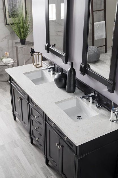 James Martin - Brittany 72" Double Vanity, Black Onyx w/ 3 CM Eternal Jasmine Pearl Silestone Top w/FreePower Wireless Charger - 650-V72-BKO-FEJP view 5