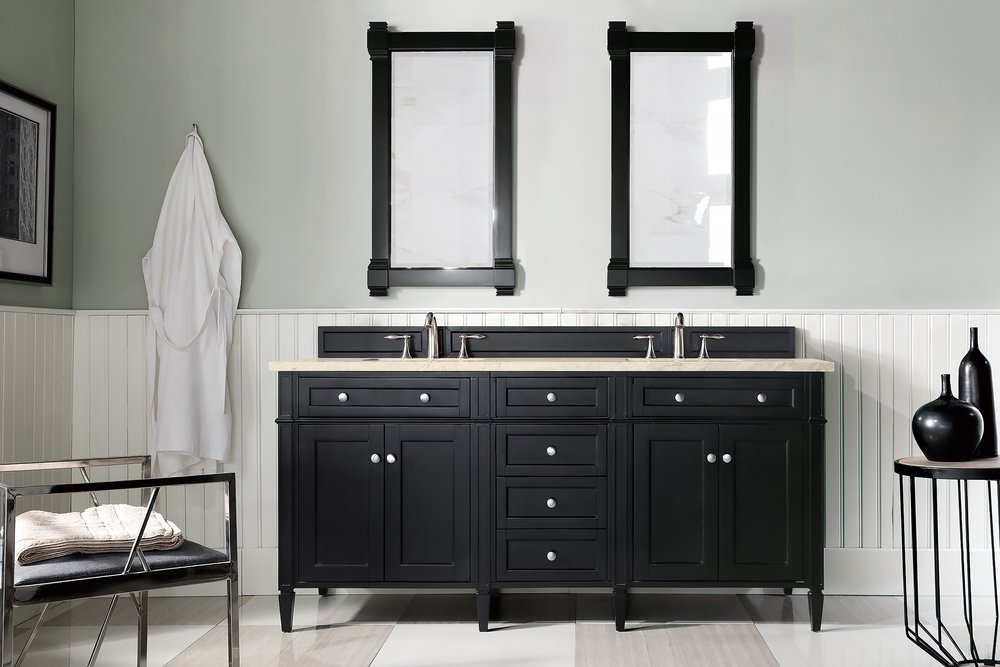 James Martin - Brittany 72" Double Vanity, Black Onyx w/ 3 CM Eternal Marfil Silestone Top - 650-V72-BKO-3EMR view 3