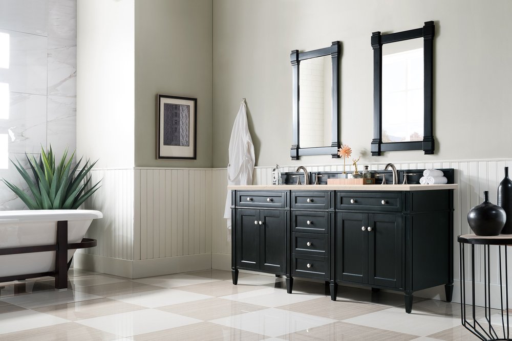 James Martin - Brittany 72" Double Vanity, Black Onyx w/ 3 CM Eternal Marfil Silestone Top - 650-V72-BKO-3EMR view 4