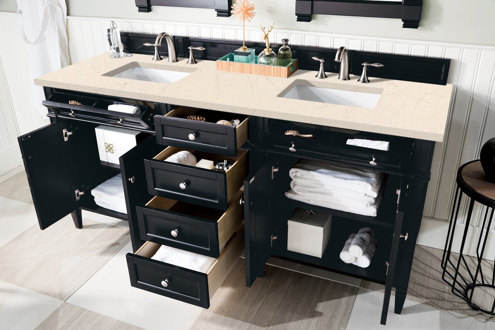 James Martin - Brittany 72" Double Vanity, Black Onyx w/ 3 CM Eternal Marfil Silestone Top - 650-V72-BKO-3EMR view 5