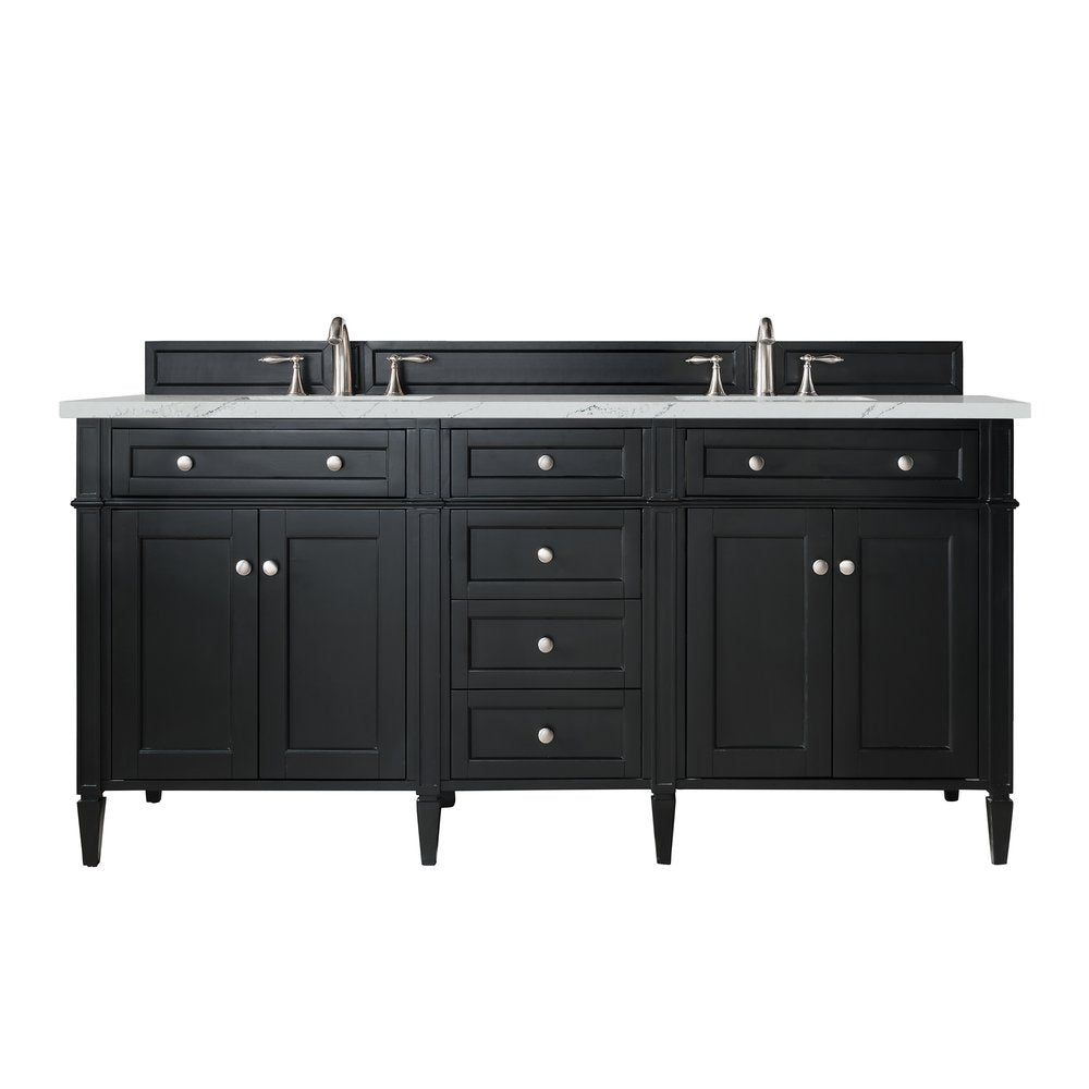 James Martin - Brittany 72" Double Vanity, Black Onyx w/ 3 CM Ethereal Noctis Silestone Top - 650-V72-BKO-3ENC view 1