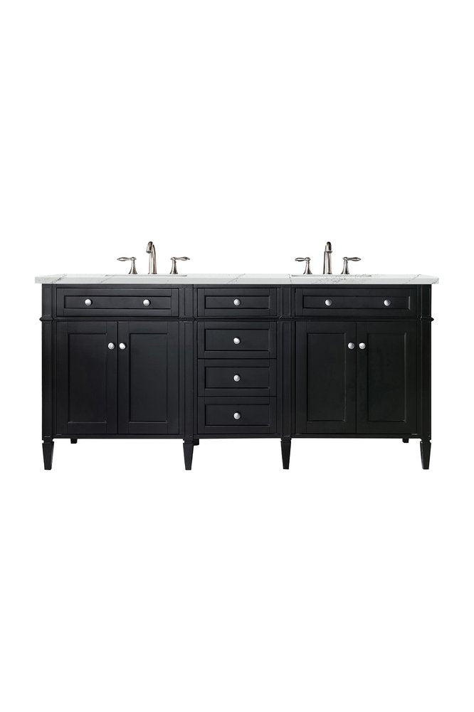 James Martin - Brittany 72" Double Vanity, Black Onyx w/ 3 CM Ethereal Noctis Silestone Top w/FreePower Wireless Charger - 650-V72-BKO-FENC view 1
