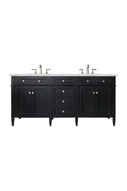 James Martin - Brittany 72" Double Vanity, Black Onyx w/ 3 CM Ethereal Noctis Silestone Top w/FreePower Wireless Charger - 650-V72-BKO-FENC view 1