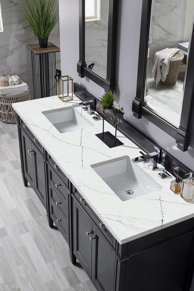 James Martin - Brittany 72" Double Vanity, Black Onyx w/ 3 CM Ethereal Noctis Silestone Top w/FreePower Wireless Charger - 650-V72-BKO-FENC view 5