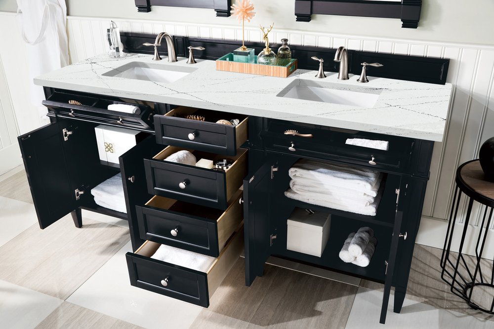 James Martin - Brittany 72" Double Vanity, Black Onyx w/ 3 CM Ethereal Noctis Silestone Top w/FreePower Wireless Charger - 650-V72-BKO-FENC view 6