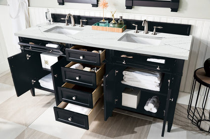 James Martin - Brittany 72" Double Vanity, Black Onyx w/ 3 CM Ethereal Noctis Silestone Top w/FreePower Wireless Charger - 650-V72-BKO-FENC view 6