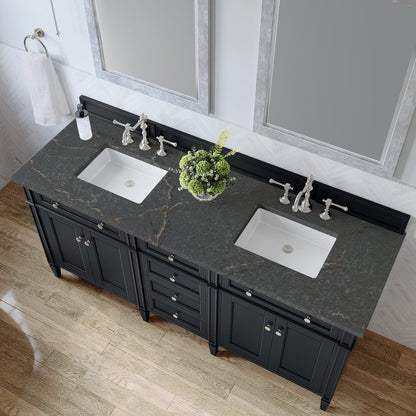 James Martin - Brittany 72" Double Vanity, Black Onyx w/ 3 CM Parisien Bleu Silestone Top - 650-V72-BKO-3PBL view 7