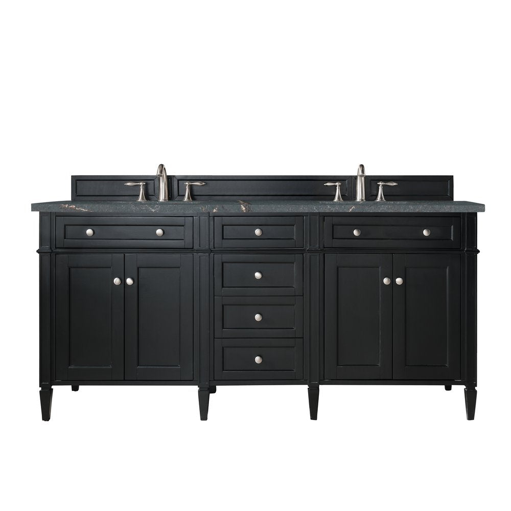 James Martin - Brittany 72" Double Vanity, Black Onyx w/ 3 CM Parisien Bleu Silestone Top w/FreePower Wireless Charger - 650-V72-BKO-FPBL view 1