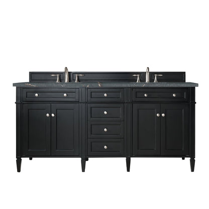 James Martin - Brittany 72" Double Vanity, Black Onyx w/ 3 CM Parisien Bleu Silestone Top w/FreePower Wireless Charger - 650-V72-BKO-FPBL view 1