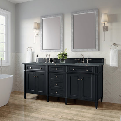 James Martin - Brittany 72" Double Vanity, Black Onyx w/ 3 CM Parisien Bleu Silestone Top w/FreePower Wireless Charger - 650-V72-BKO-FPBL view 5