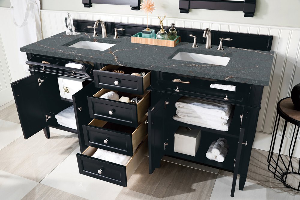 James Martin - Brittany 72" Double Vanity, Black Onyx w/ 3 CM Parisien Bleu Silestone Top w/FreePower Wireless Charger - 650-V72-BKO-FPBL view 6