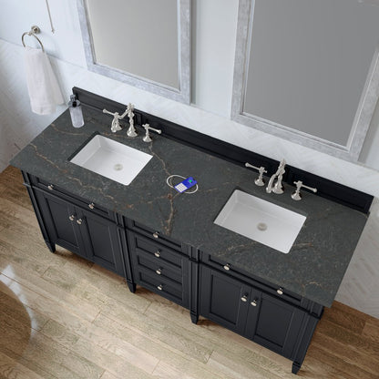 James Martin - Brittany 72" Double Vanity, Black Onyx w/ 3 CM Parisien Bleu Silestone Top w/FreePower Wireless Charger - 650-V72-BKO-FPBL view 8