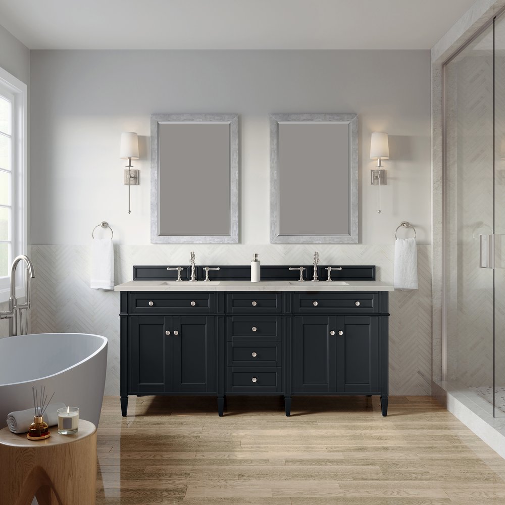James Martin - Brittany 72" Double Vanity, Black Onyx, w/ 3 CM Siberian Silestone Top - 650-V72-BKO-3SFR view 3