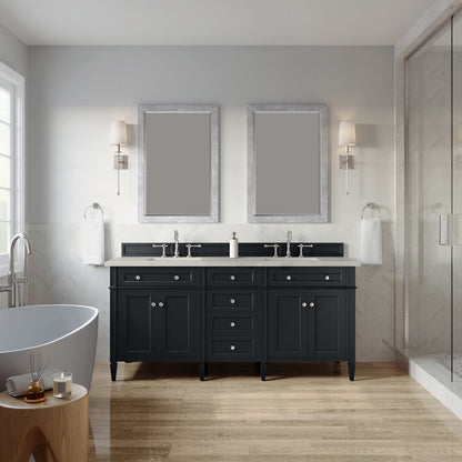 James Martin - Brittany 72" Double Vanity, Black Onyx, w/ 3 CM Siberian Silestone Top - 650-V72-BKO-3SFR view 3