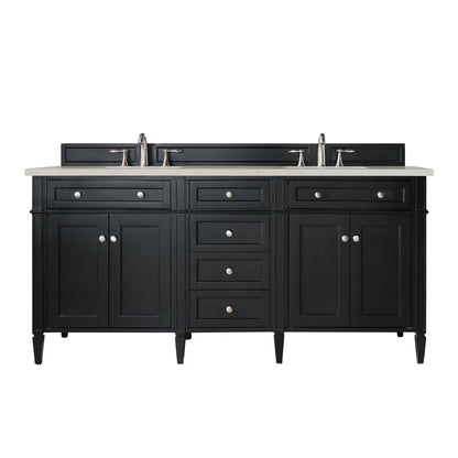 James Martin - Brittany 72" Double Vanity, Black Onyx, w/ 3 CM Siberian Silestone Top w/FreePower Wireless Charger - 650-V72-BKO-FSFR view 1