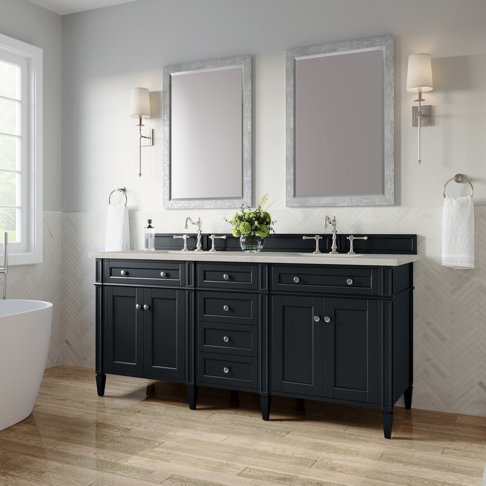 James Martin - Brittany 72" Double Vanity, Black Onyx, w/ 3 CM Siberian Silestone Top w/FreePower Wireless Charger - 650-V72-BKO-FSFR view 4