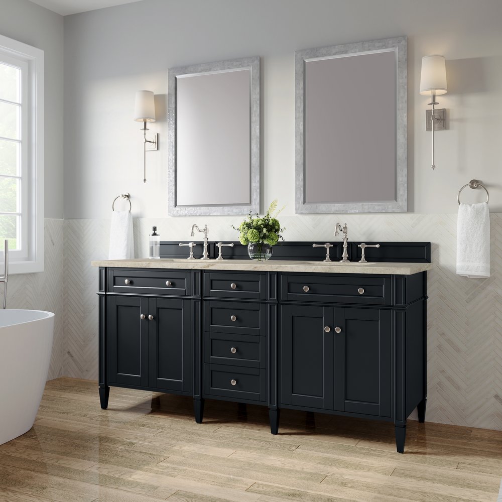 James Martin - Brittany 72" Double Vanity, Black Onyx, w/ 3 CM Tajnar Eclos Top - 650-V72-BKO-3TJR view 4