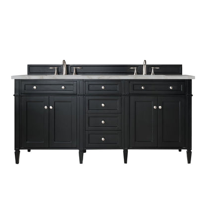 James Martin - Brittany 72" Double Vanity, Black Onyx w/ 3 CM Victorian Silver Silestone Top - 650-V72-BKO-3VSL view 1