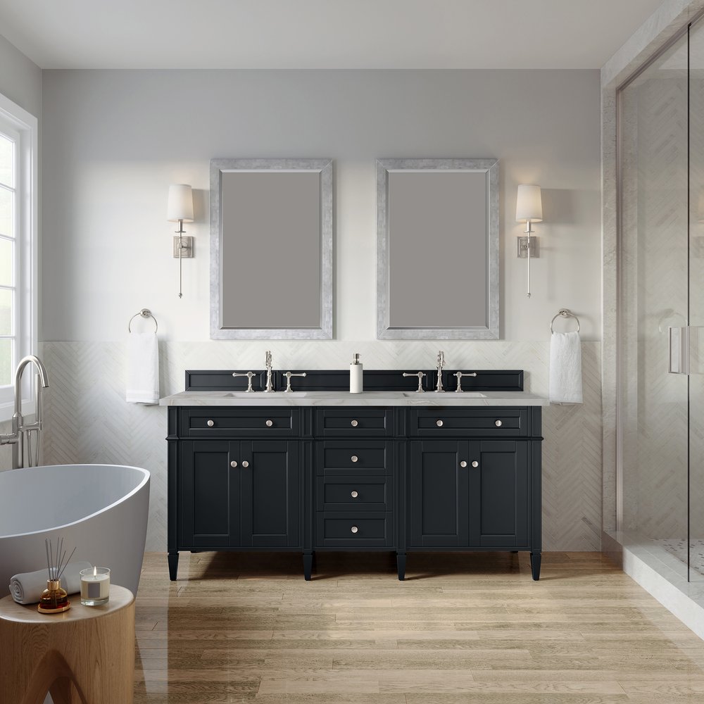 James Martin - Brittany 72" Double Vanity, Black Onyx w/ 3 CM Victorian Silver Silestone Top - 650-V72-BKO-3VSL view 3