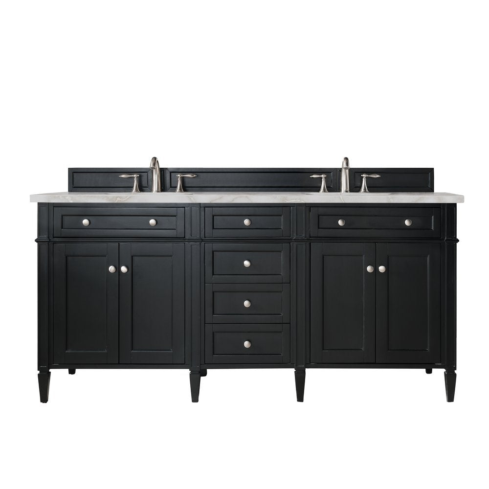 James Martin - Brittany 72" Double Vanity, Black Onyx w/ 3 CM Victorian Silver Silestone Top w/FreePower Wireless Charger - 650-V72-BKO-FVSL view 1