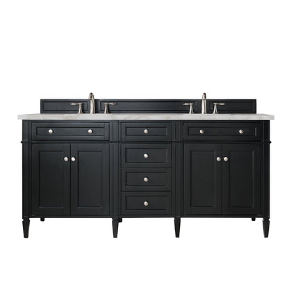 James Martin - Brittany 72" Double Vanity, Black Onyx w/ 3 CM Victorian Silver Silestone Top w/FreePower Wireless Charger - 650-V72-BKO-FVSL view 1
