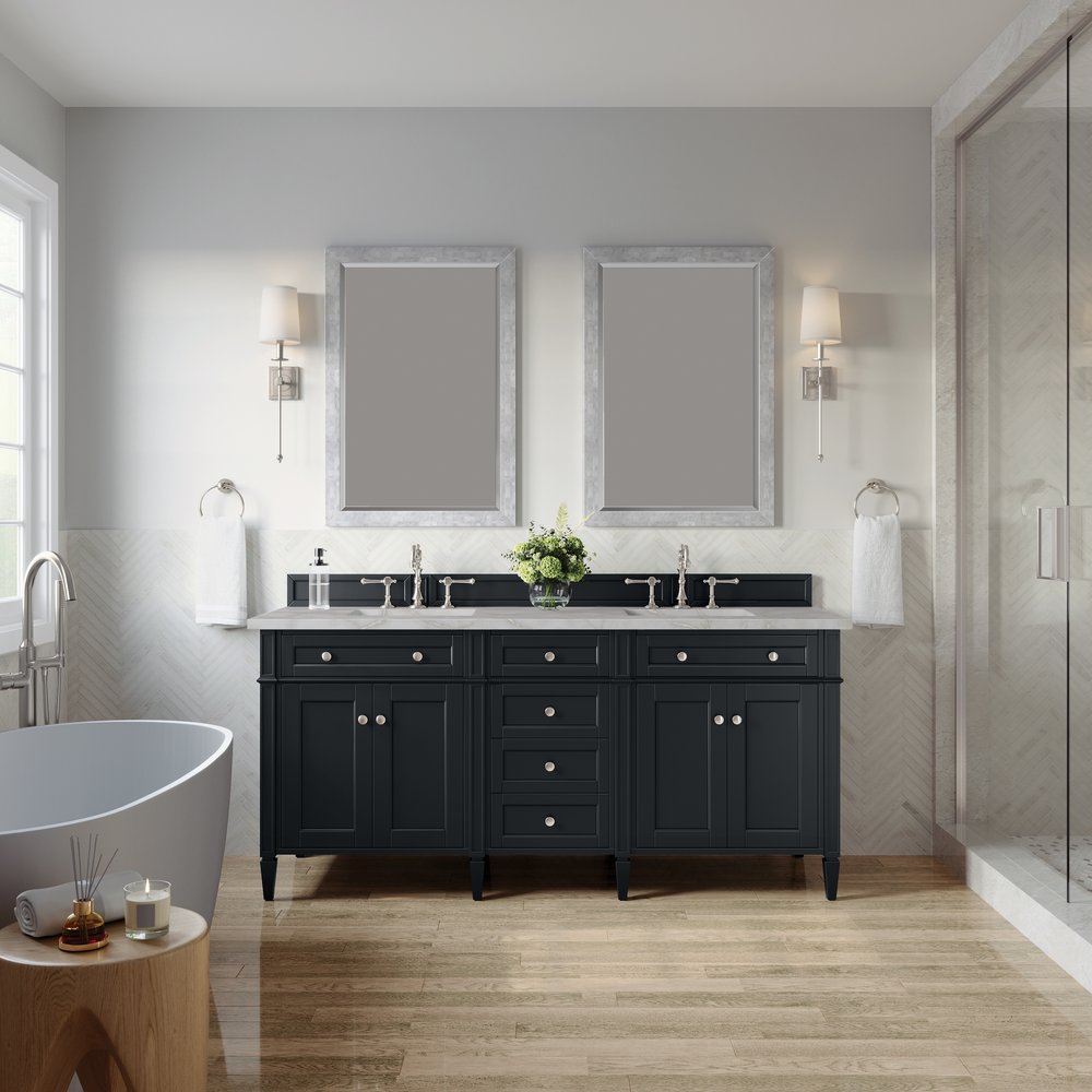 James Martin - Brittany 72" Double Vanity, Black Onyx w/ 3 CM Victorian Silver Silestone Top w/FreePower Wireless Charger - 650-V72-BKO-FVSL view 4