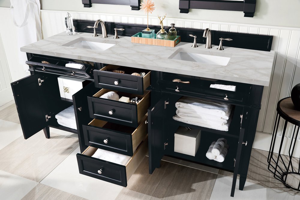 James Martin - Brittany 72" Double Vanity, Black Onyx w/ 3 CM Victorian Silver Silestone Top w/FreePower Wireless Charger - 650-V72-BKO-FVSL view 6