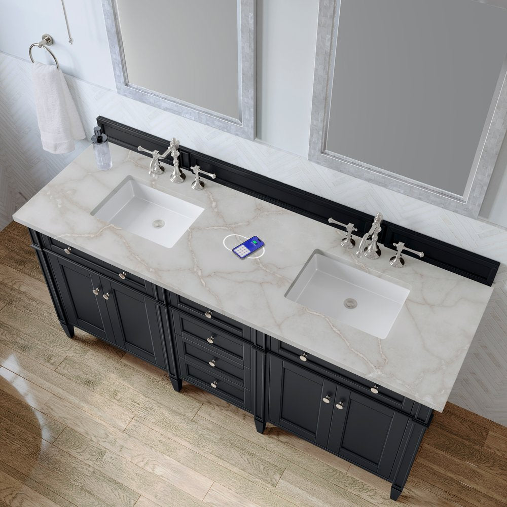 James Martin - Brittany 72" Double Vanity, Black Onyx w/ 3 CM Victorian Silver Silestone Top w/FreePower Wireless Charger - 650-V72-BKO-FVSL view 8