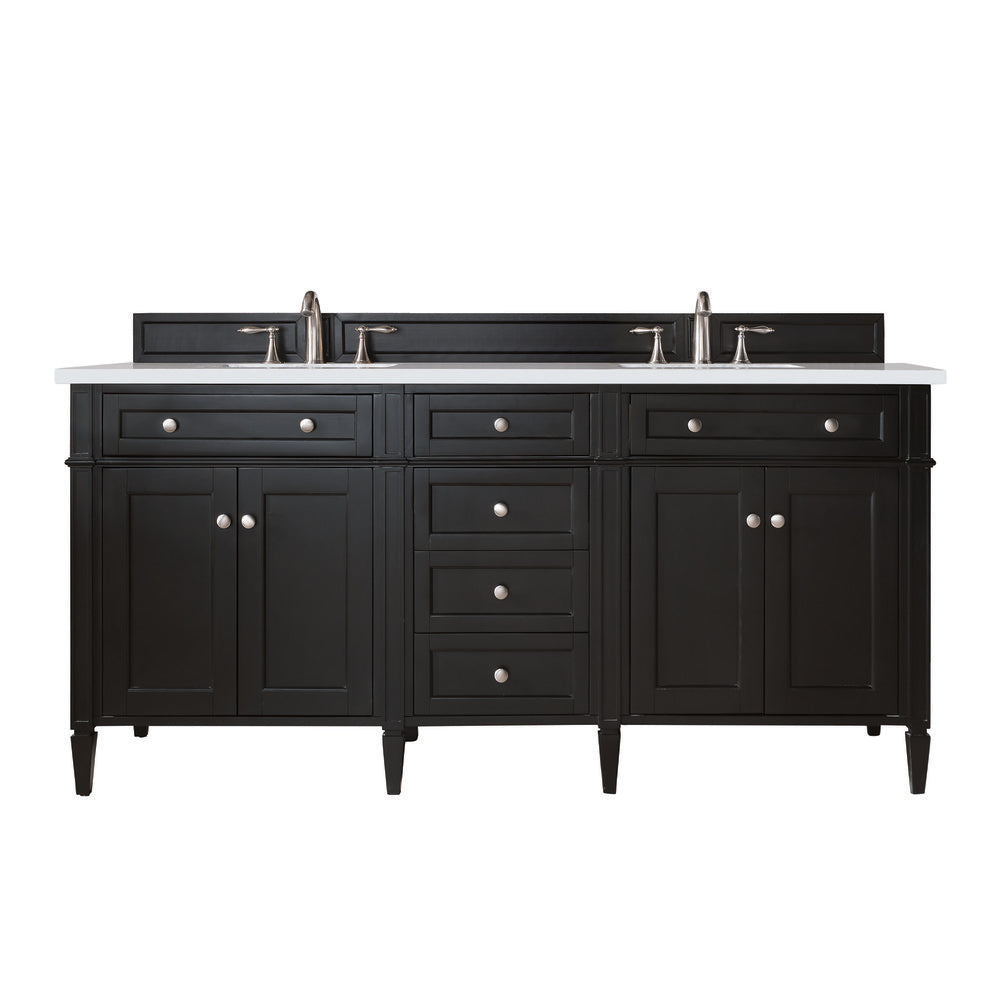 James Martin - Brittany 72" Double Vanity, Black Onyx w/ 3 CM White Zeus Silestone Top - 650-V72-BKO-3WZ view 1