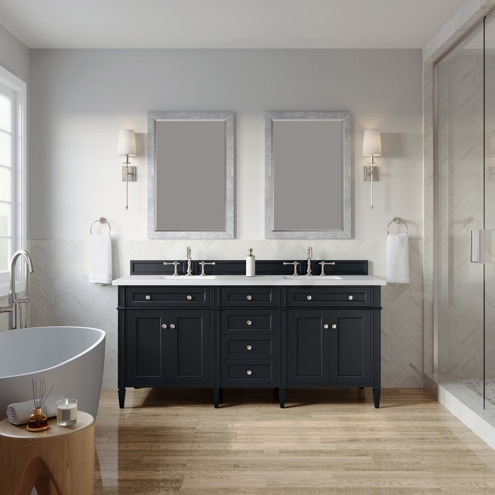 James Martin - Brittany 72" Double Vanity, Black Onyx w/ 3 CM White Zeus Silestone Top - 650-V72-BKO-3WZ view 3
