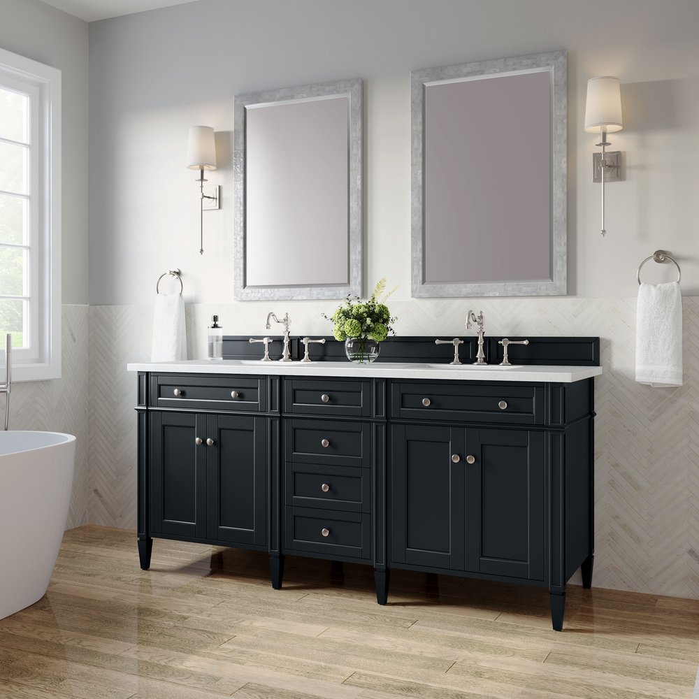 James Martin - Brittany 72" Double Vanity, Black Onyx w/ 3 CM White Zeus Silestone Top - 650-V72-BKO-3WZ view 4