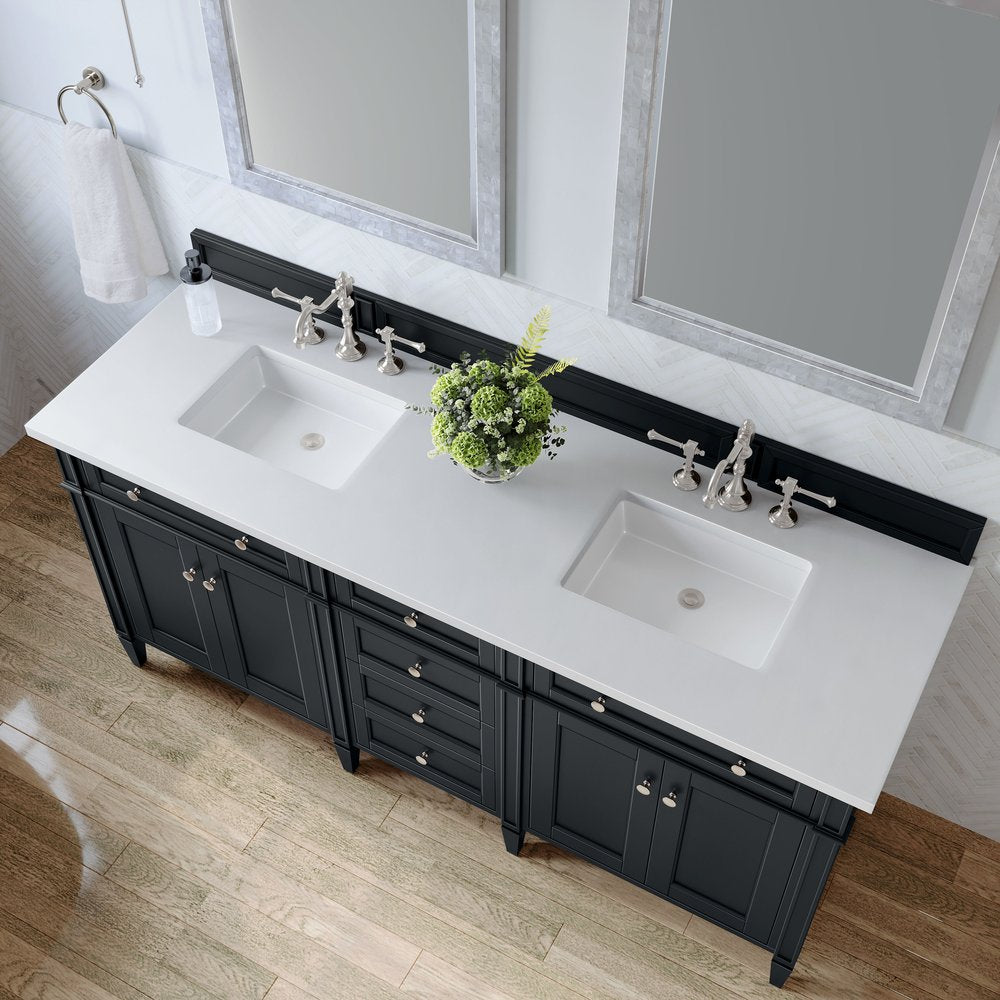 James Martin - Brittany 72" Double Vanity, Black Onyx w/ 3 CM White Zeus Silestone Top - 650-V72-BKO-3WZ view 6