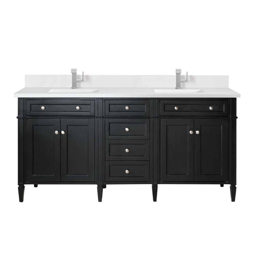 James Martin - Brittany 72" Double Vanity, Black Onyx w/ Single Hole 3 CM White Zeus Silestone Top & Backsplash - 650-V72-BKO-1WZ view 1