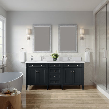 James Martin - Brittany 72" Double Vanity, Black Onyx w/ Single Hole 3 CM White Zeus Silestone Top & Backsplash - 650-V72-BKO-1WZ view 3