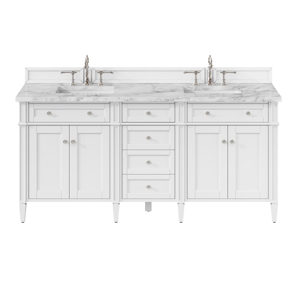 James Martin - Brittany 72" Double Vanity, Bright White Vanity w/ 3 CM Carrara Marble Top - 655-V72-BW-3CAR view 1