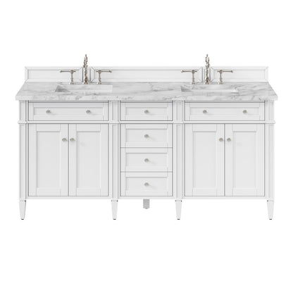 James Martin - Brittany 72" Double Vanity, Bright White Vanity w/ 3 CM Carrara Marble Top - 655-V72-BW-3CAR view 1