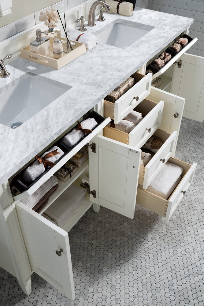 James Martin - Brittany 72" Double Vanity, Bright White Vanity w/ 3 CM Carrara Marble Top - 655-V72-BW-3CAR view 5