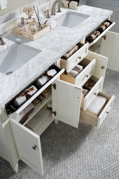 James Martin - Brittany 72" Double Vanity, Bright White Vanity w/ 3 CM Carrara Marble Top - 655-V72-BW-3CAR view 5
