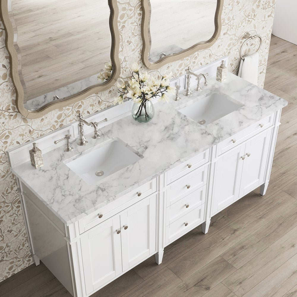 James Martin - Brittany 72" Double Vanity, Bright White Vanity w/ 3 CM Carrara Marble Top - 655-V72-BW-3CAR view 8